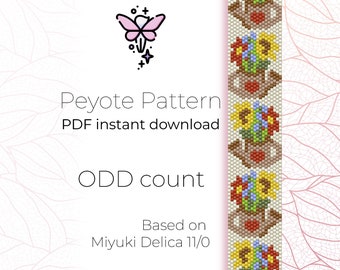 Jardinage | Motif peyotl | Nombre de cotes | Modèle de bracelet peyotl en téléchargement numérique PDF basé sur des perles de rocaille Miyuki Delica 11/0