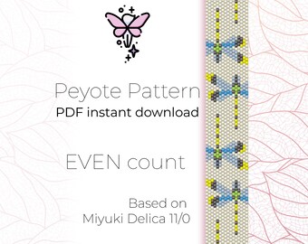 Libellule bleu clair | Motif peyotl | Nombre pair | Modèle de bracelet peyotl en téléchargement numérique PDF basé sur des perles de rocaille Miyuki Delica 11/0