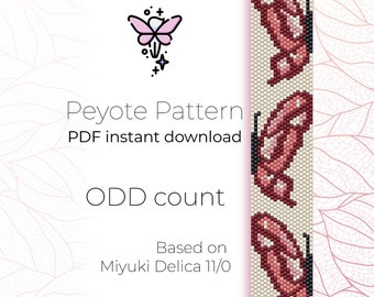 Papillon rose pâle | Motif peyotl | Nombre de cotes | Modèle de bracelet peyotl en téléchargement numérique PDF basé sur des perles de rocaille Miyuki Delica 11/0