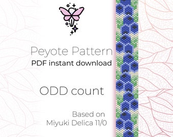 Myrtille | Motif peyotl | Nombre de cotes | Modèle de bracelet peyotl en téléchargement numérique PDF basé sur des perles de rocaille Miyuki Delica 11/0