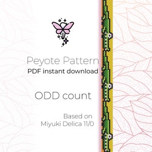 May include: A digital download pattern for a beaded fairy with a pink body and green wings. The pattern is for peyote stitch and is based on Miyuki Delica 11/0 beads. The pattern is for an odd count.