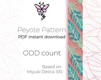 Plumes | Motif peyotl | Nombre de cotes | Modèle de bracelet peyotl en téléchargement numérique PDF basé sur des perles de rocaille Miyuki Delica 11/0