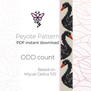 Black Swan | Peyote Pattern | Odd Count | Peyote Bracelet Pattern PDF digital download based on Miyuki Delica Seed Beads 11/0