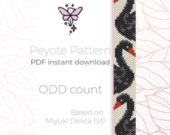 cygne noir | Motif peyotl | Nombre de cotes | Modèle de bracelet peyotl en téléchargement numérique PDF basé sur des perles de rocaille Miyuki Delica 11/0