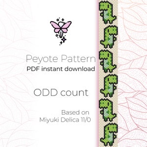 Little Green Dino | Peyote Pattern | Odd Count | Peyote Bracelet Pattern PDF digital download based on Miyuki Delica Seed Beads 11/0