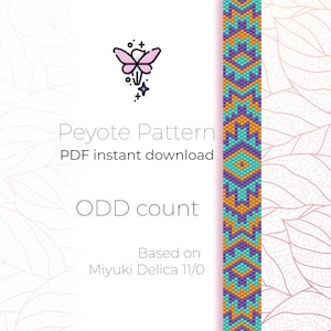 Narrow Festival | Native Peyote Pattern | Odd Count | Peyote Bracelet Pattern PDF digital download based on Miyuki Delica Seed Beads 11/0