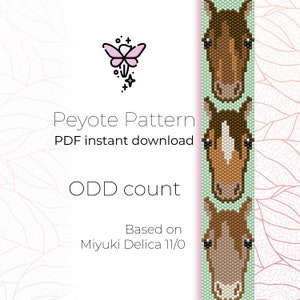 Brown Horses | Peyote Pattern | Odd Count | Peyote Bracelet Pattern PDF digital download based on Miyuki Delica Seed Beads 11/0