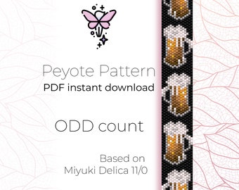 Bière | Motif peyotl | Nombre de cotes | Modèle de bracelet peyotl en téléchargement numérique PDF basé sur des perles de rocaille Miyuki Delica 11/0