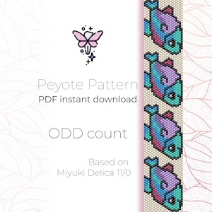 Op de afbeelding: Een digitaal downloadpatroon voor een peyote-steek geperst visje. Het patroon is gebaseerd op Miyuki Delica 11/0 kralen en is voor een project met een oneven aantal.