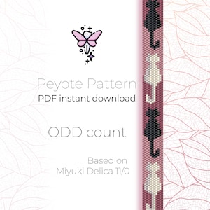 Narrow Black White Cats | Peyote Pattern | Even Count | Peyote Bracelet Pattern PDF digital download based on Miyuki Delica Seed Beads 11/0