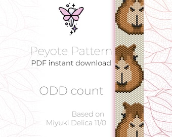 Capibara | Motif peyotl | Nombre de cotes | Modèle de bracelet peyotl en téléchargement numérique PDF basé sur des perles de rocaille Miyuki Delica 11/0