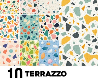 10 Terrazzo Seamless Digital Patterns | JPEG Files | 12x12 inches | High Resolution 300dpi