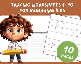 Preschool Numbers Tracing Worksheet, Handwriting Practice, Basic Numbers 1 to 10 Trace Pages Big, Homeschool Workbook, Pre-School Printable