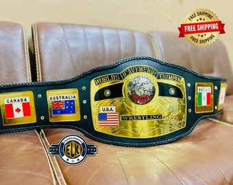 Nuevo Domed Globe World Heavyweight Negro hecho a mano con herramientas de cuero Heavyweight Championship Belt Réplica personalizada su cinturón de lucha libre