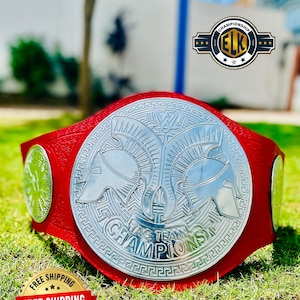 New Raw Tag Team Heavyweight Black Handmade Hand tooled Leather Heavyweight Championship Belt Replica Personalized Your Wrestling belt