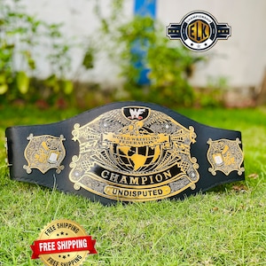 World Wrestling Federation Championship belt Heavyweight Black Hand tooled Leather Heavyweight Championship Belt Replica In 2mm/4mm/6mm Zinc