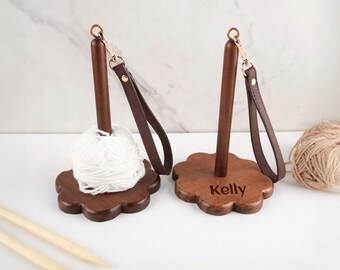 Pansente Magnetic Yarn Holder Set - Wooden Rotating Spinner & Portable Wrist Holder For Crochet & Knitting, 2-Piece Craft Gift