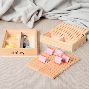 Wooden Embroidery Thread Holder with Magnetic Needle Holder, Thread Spool Organizer, Thread Holder, Thread Holder with Wooden Storage Box
