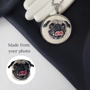 Custom Embroidered Pendant Dog, Cat your photo, Handcrafted Dog Portrait Necklace, Gift for Owner Pet Medallion, Custom Jewelry for mom dog