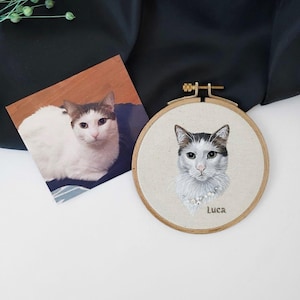 Custom Pet Hoop from Photo, Hand Embroidered Cat, Dog Portrait, Personalized Gift for Pet Lovers, Gift for parents Pet, Home Decor Pet