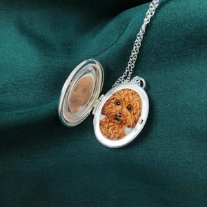 Handcrafted Dog Portrait Necklace, Custom Embroidered Locket Dog your photo, Gift for Owner Pet Medallion, Custom Jewelry for mom dog