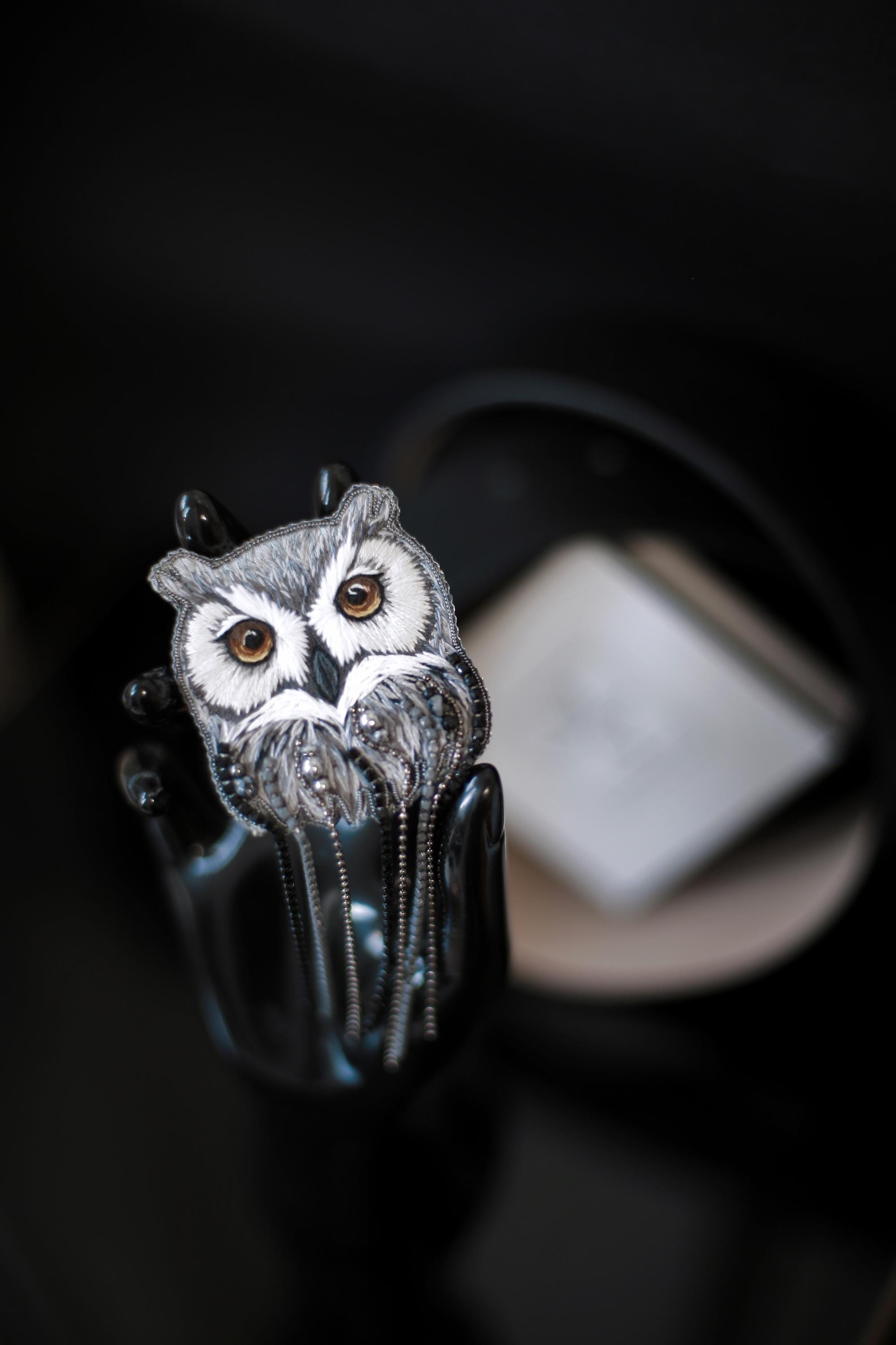 Embroidered Owl Brooch - Christmas gift for Nature and Bird lovers