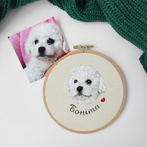 Hand Embroidered Dog Portrait Hoop Art from Photo, Cat or Dog Portrait Personalized Gift Owner Pet, Pet Memorial Embroidery, Christmas gifts