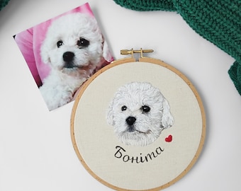 Aro con retrato de mascota bordado a mano: Memorial personalizado para perros y gatos