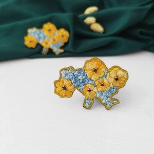 Brooch “Blooming map of Ukraine”, Decoration Ukraine with flowers, gift from Ukraine, exclusive design brooch handmade Ukraine