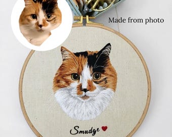 Broderad ring för husdjursporträtt, handbroderad hund eller katt från ditt foto, personlig present till husdjursälskare jul eller nyår