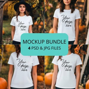 Autumn T-Shirt Mockup Bundle Bella Canvas 3001, 4 PSD and JPEG files, White T-Shirt Halloween Mockup Pack, Shirt Mockup bundle Halloween