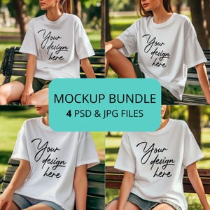 Natural T Shirt Bella Canvas 3001 Mockup Bundle, White T-Shirt 3001 Mockup Pack, 4 PSD and JPEG files, T Shirt Mockup PSD