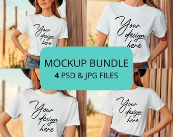 Gildan 5000 Model T Shirt Mockup Bundle, 4 PSD and JPEG files, Tshirt Mockup, Gildan 5000 White Shirt Mockup, Cowgirl hat shirt mockup