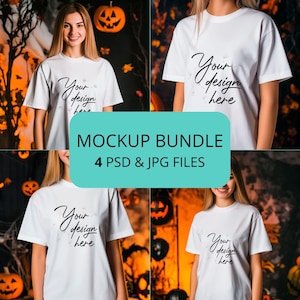 Halloween Bella Canvas 3001 mockup Bundle, 4 PSD and JPEG files, White T-Shirt 3001 Halloween mockup, Halloween mockup t shirt psd