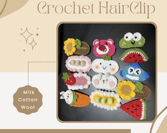 Set of 13 Cute Animal Crochet Hair Clips, Crochets Clips Set, Handmade Hair Clips