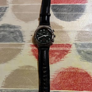 Swatch Irony Chrono Watch Black Leather Band Stainless Steel Vintage 1990&#39;s