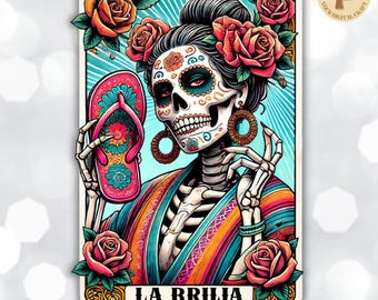 La Bruja Skeleton Tarot Card PNG, Day of the Dead Art (Digital Download)