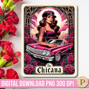 Die Chicana Tarot-Karte PNG, La Chicana PNG, Mexicana Tarot-Karte, Lateinische Mädchen PNG, Mexikanisch-amerikanische Mädchen, Lateinische Tarot-Karte, Chicanapng
