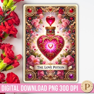 Valentinstag Liebestrank Tarotkarte PNG, Valentinstag Liebe Tarotkarte Romantische Tarotkarte Download Mystische Liebe Tarot Romantik Valentinstag Geschenk