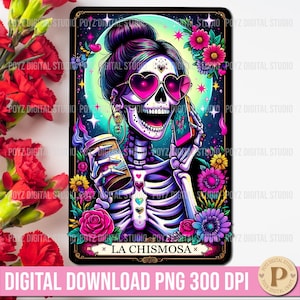 La Chismosa Skeleton Tarot-Karte PNG, lustiges Tarotkarten-Shirt, Tarotkarte PNG, sarkastisches Tarot, Sweary Skeleton, Tarotkarte illustriert