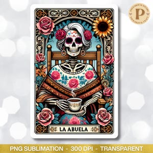 Carta dei Tarocchi scheletro messicano La Abuela: Dia de los Muertos PNG (download digitale)