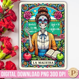Lustig La Maestra Tarot-Karte PNG Die Lehrer-Tarot-Karte Download Lustiges Lehrer-Geschenk Tarot-Skelett Lustiges Design Lehrer-Anerkennung PNG