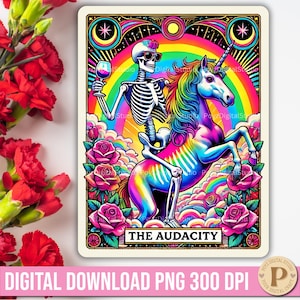 De Audacity tarotkaart PNG grappig skelet tarotkaart ontwerp Sarcastische tarotkaart PNG eigenzinnige tarotkaart downloaden illustratieve tarotkaart