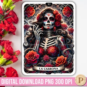 La Cabrona Mexikanische Tarotkarte PNG PNG - LATINA Skelett Tarotkarte Tag der Toten Digital Art Dista de los Muertos Mexikanische Tarotkarte Sugar Skull