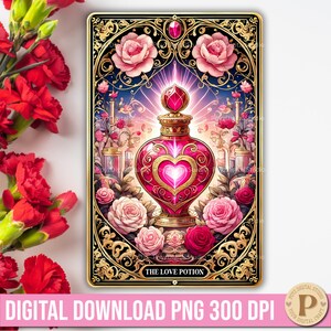 Valentijnsdag liefdesdrankje tarotkaart romantische tarotkaart png romantische tarotkaart digitale romantiek liefde tarot png Mystic Valentine downloaden Valentijnsdag DIY cadeau