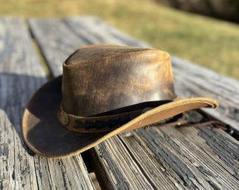 Distressed Leather Cowboy Hat: Braided Band Western Hat - Etsy display picture 1