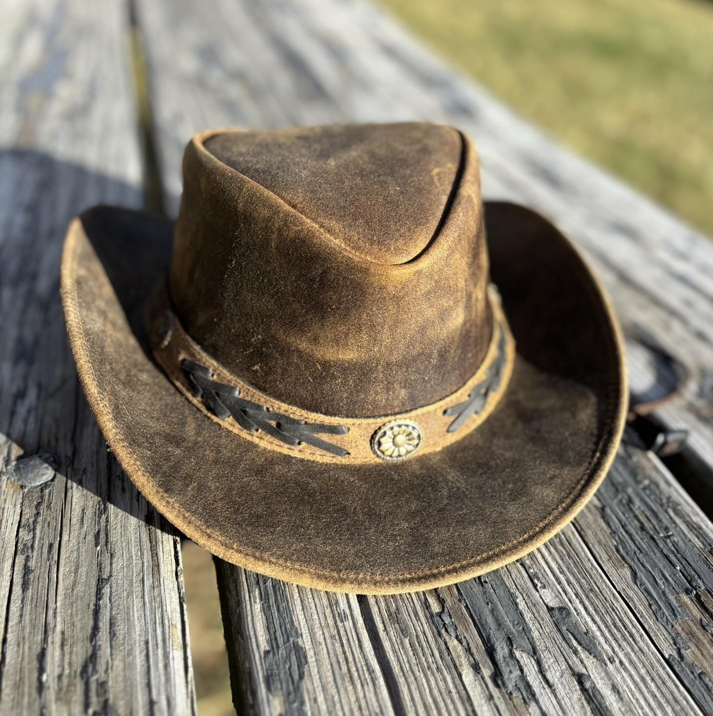 Distressed Leather Cowboy Hat: Braided Band Western Hat - Etsy