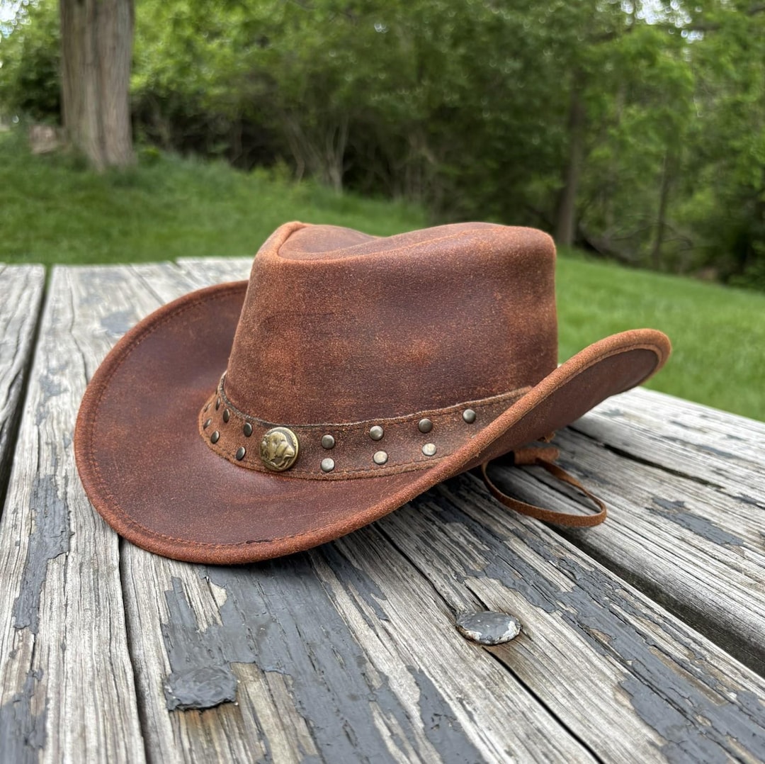 Distressed Leather Cowboy Hat: Western Style Buffalo Coin Hat - Etsy