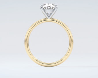 Anillo de compromiso Moissanite de corte ovalado de oro macizo minimalista de dos tonos, anillo nupcial único, anillo de boda, anillo de oro de 4 puntas de 10k/14k/18k.