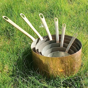 Copper Pots with Bronze Handle Mid Century, 6 Antique Cooking Pots Copper, Copper Utensils, Vintage Copper Pan, Housewarming Gift